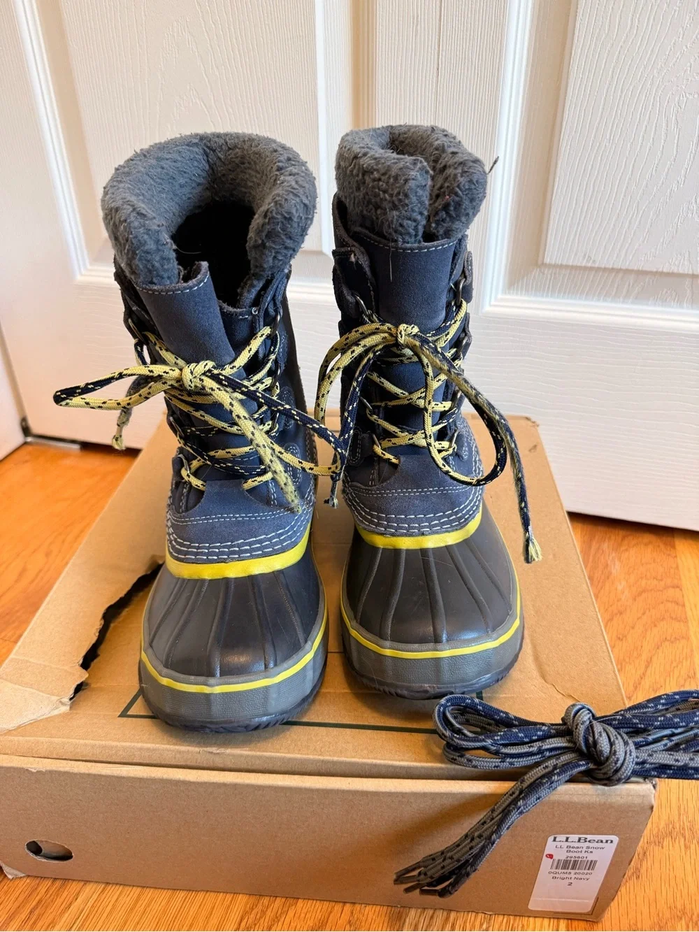 L.L. Bean Kids Navy Winter Boots with bright Green Trim
